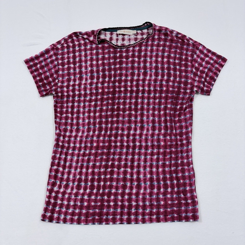Tory Burch 100% Linen Sz XS Sondra Tie-Dye Short Sleeve Knit Top Luxury Designer